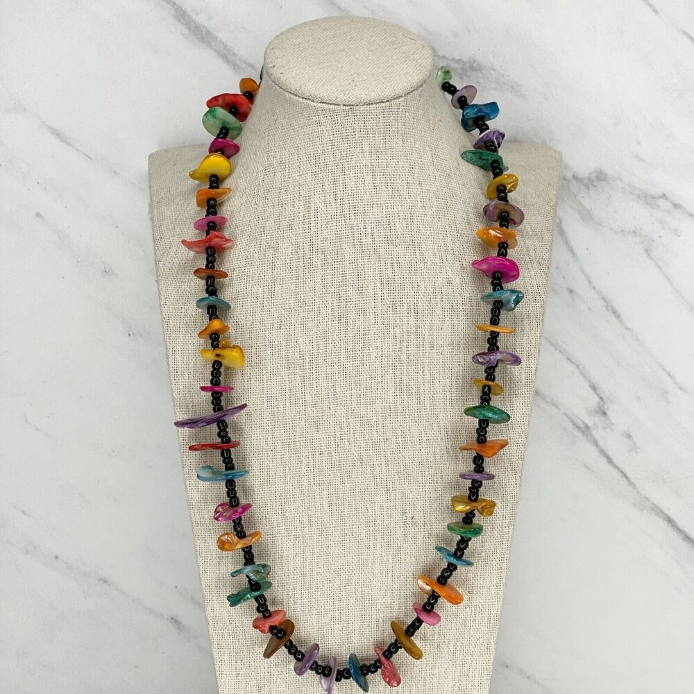Colorful Shell Seashell Beaded Slip Over No Clasp Necklace